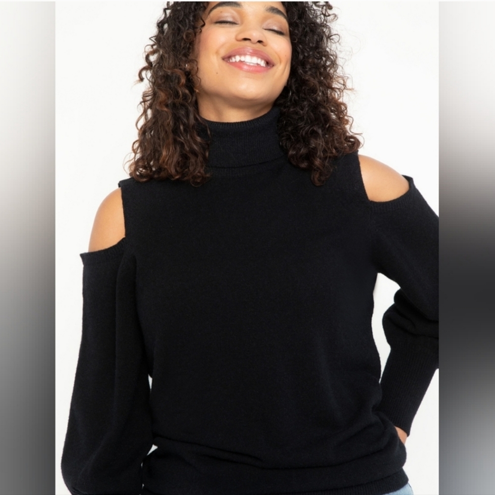 Size 22/24 Cold Shoulder Black Sweater by Eloquii